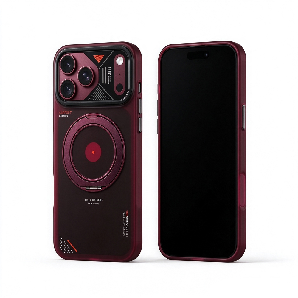 Two ZeekClub Forge Crimson magnetic iPhone cases, back and front view