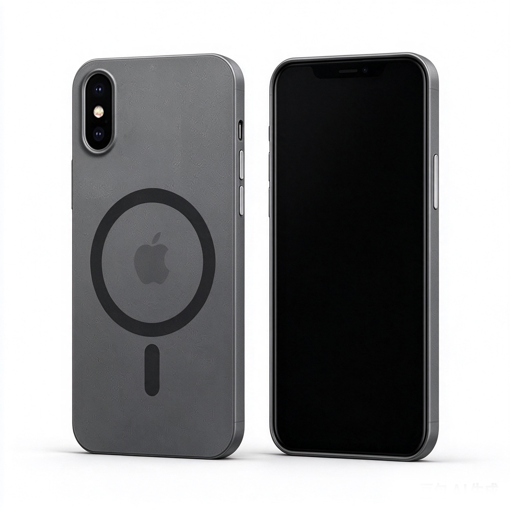 Two ZeekClub Graphite Charcoal magnetic iPhone cases, back and front view