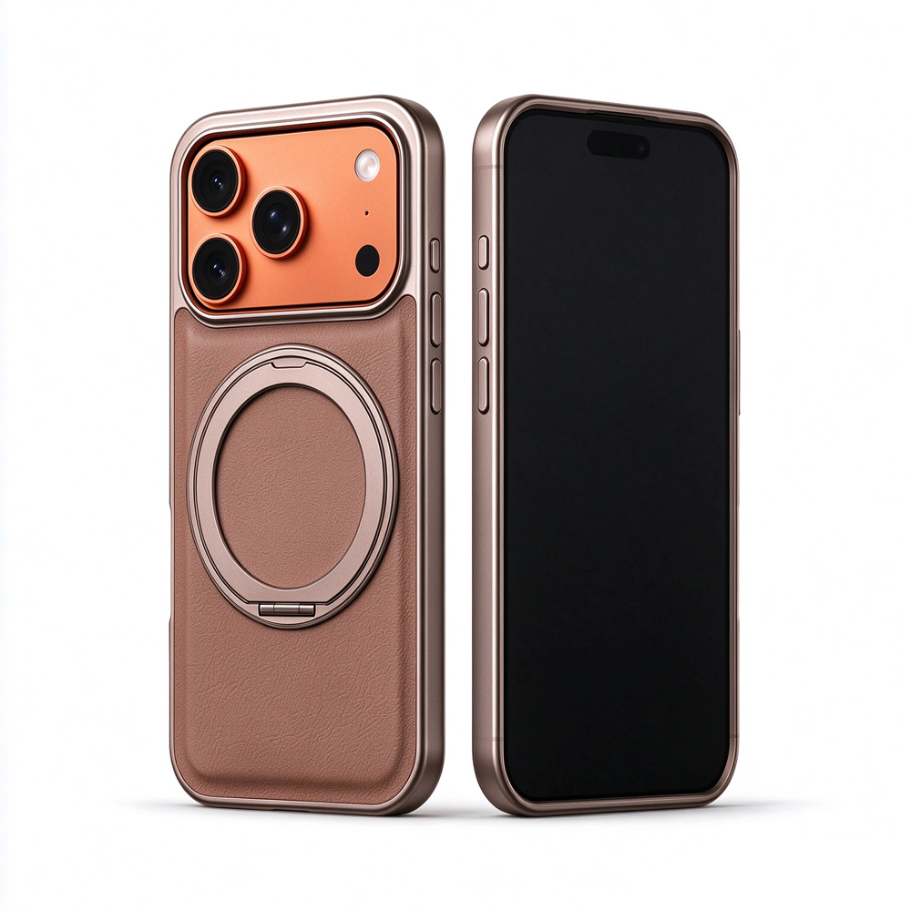 Two ZeekClub Ridge light brown magnetic iPhone cases, back and front view