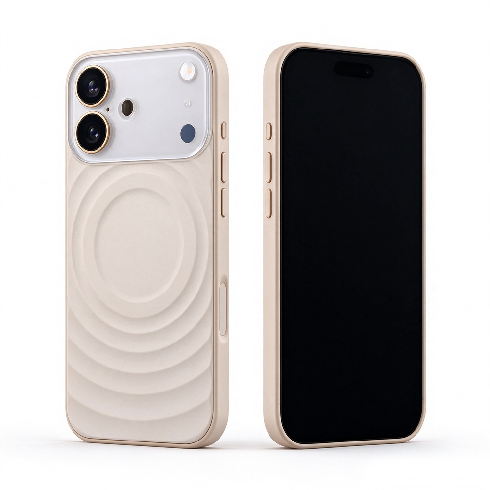 Two ZeekClub Ripple Beige magnetic iPhone cases, back and front view