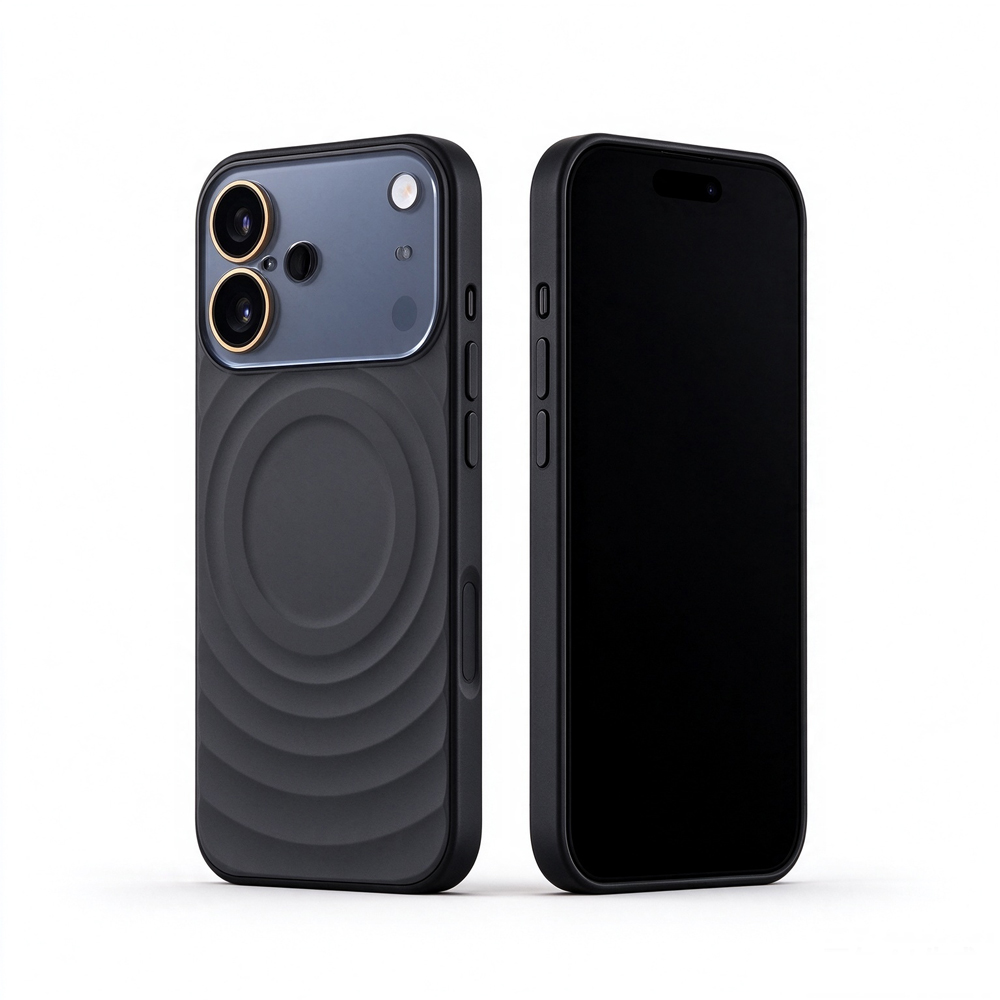 Two ZeekClub Ripple Black magnetic iPhone cases, back and front view