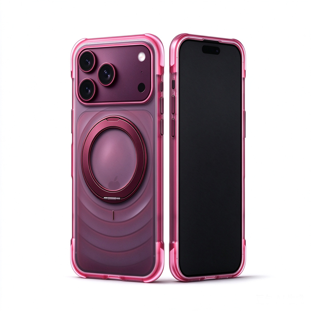 Two ZeekClub Ripple rose pink magnetic iPhone cases, back and front view
