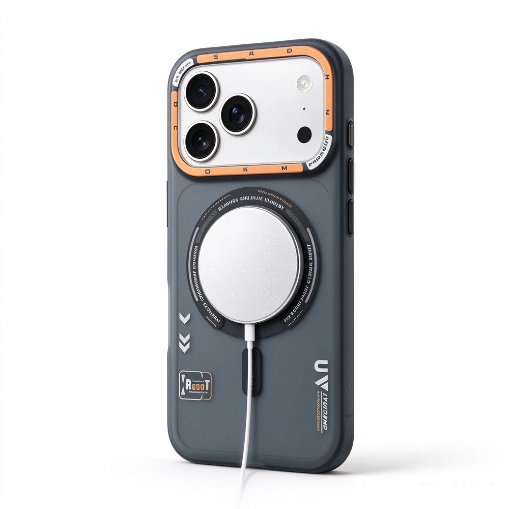 ZeekClub Apex dark grey magnetic iPhone case with wireless charger attached