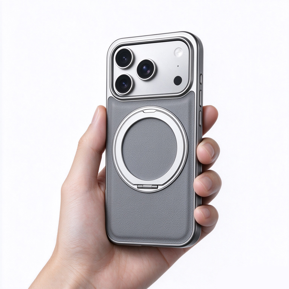 ZeekClub Argent grey magnetic iPhone case held in hand