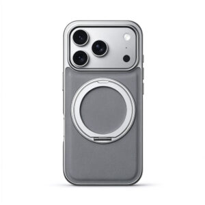 ZeekClub Argent magnetic iPhone case in grey textured finish with silver frame, back view