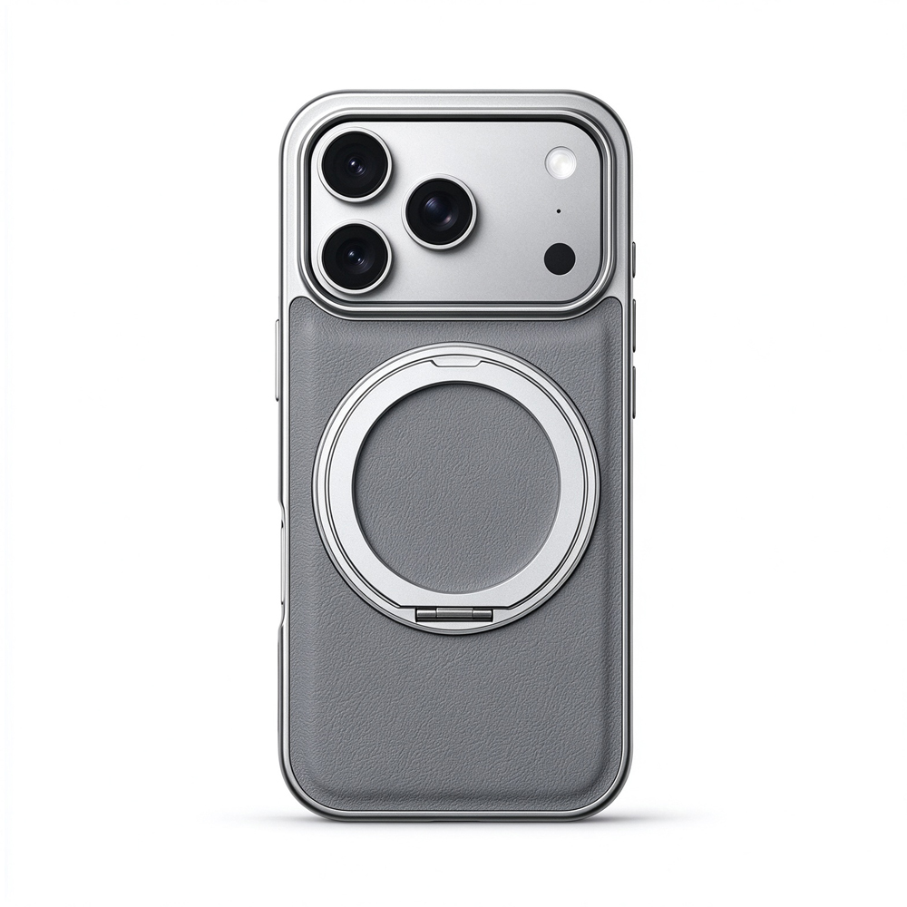 ZeekClub Argent magnetic iPhone case in grey textured finish with silver frame, back view