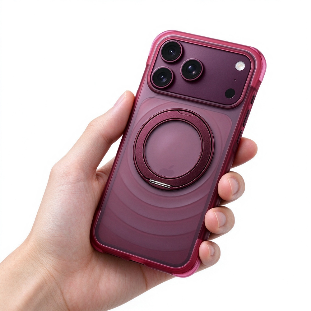 ZeekClub Aurora Rose gradient magnetic iPhone case held in hand