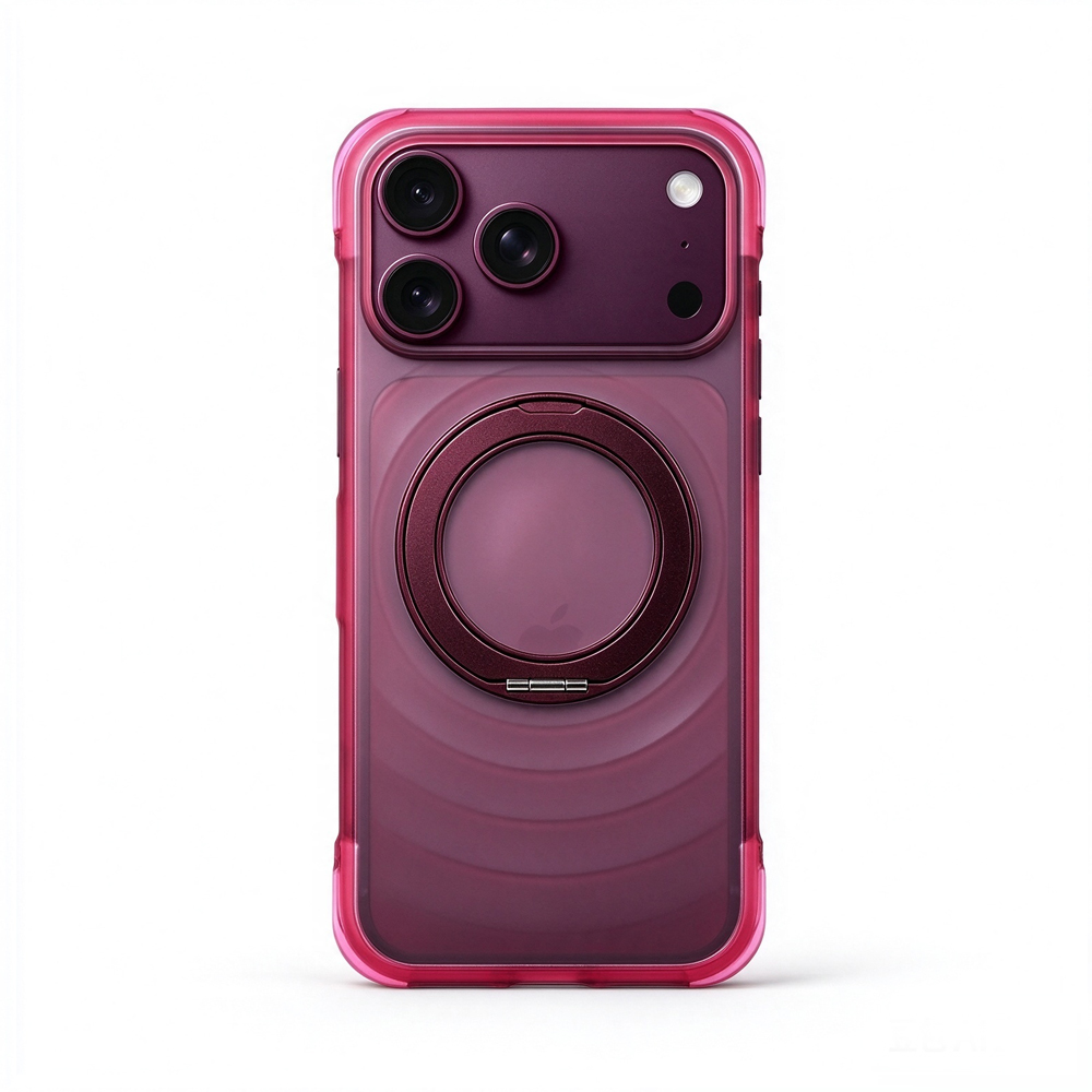 ZeekClub Aurora Rose magnetic iPhone case in rose gradient with ripple texture and magnetic ring, back view