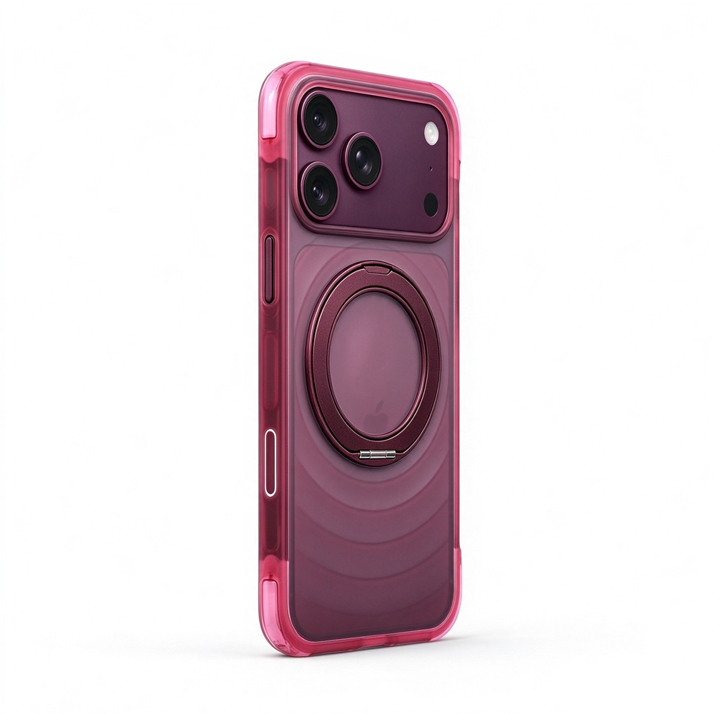 ZeekClub Aurora Rose magnetic iPhone case with raised camera guard and magnetic ring, side view