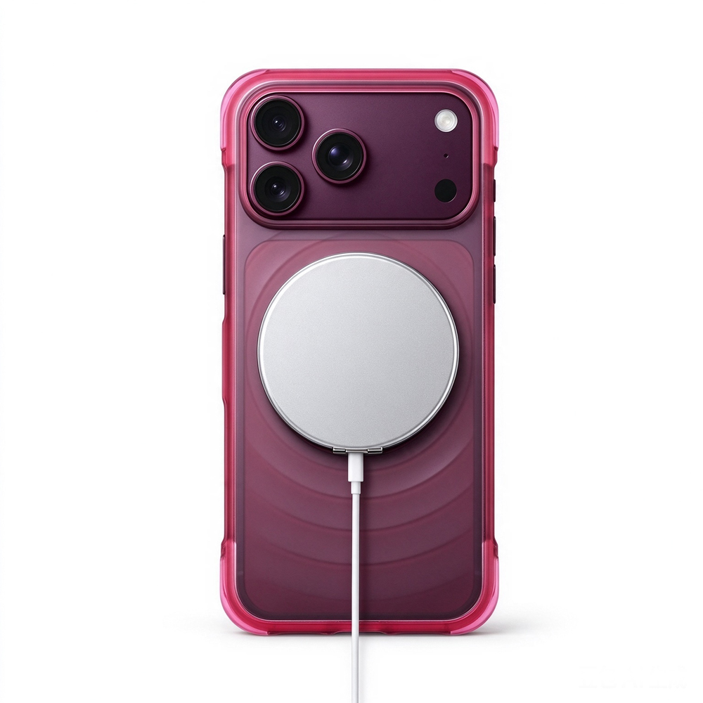 ZeekClub Aurora Rose magnetic iPhone case with wireless charger attached
