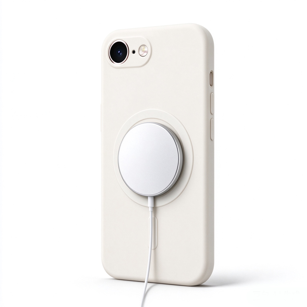 ZeekClub Cream warm cream magnetic iPhone case with wireless charger attached