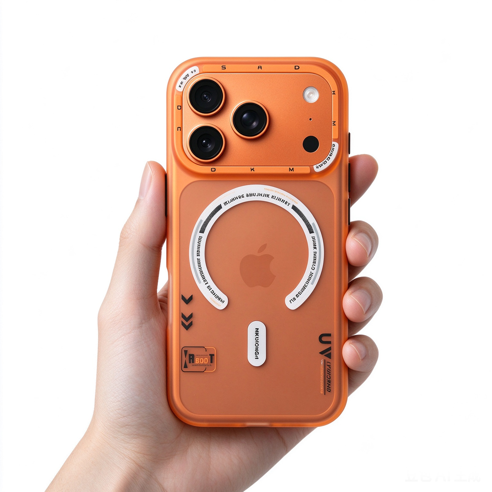 ZeekClub Ember orange magnetic iPhone case held in hand