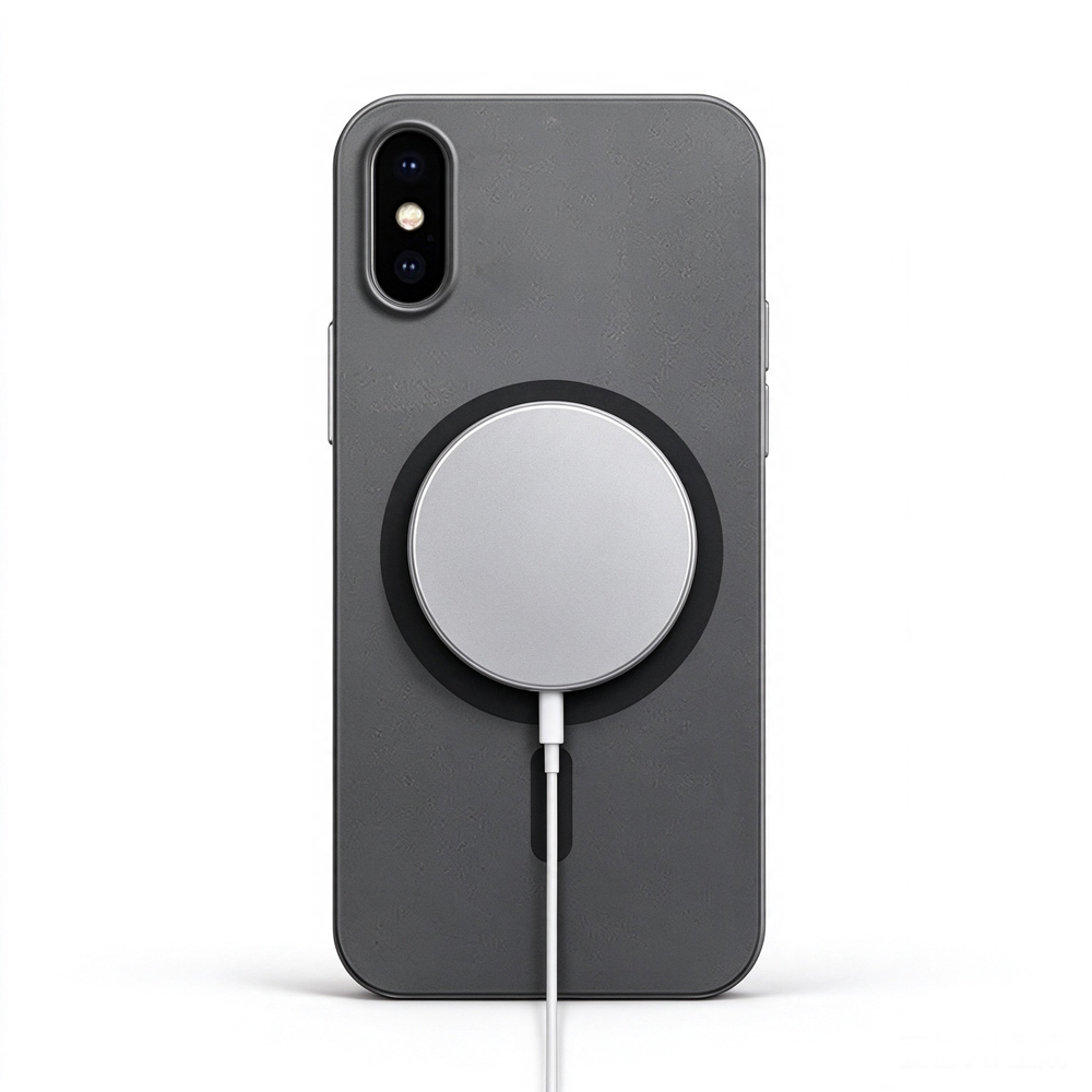 ZeekClub Graphite Charcoal magnetic iPhone case with magnetic wireless charger attached