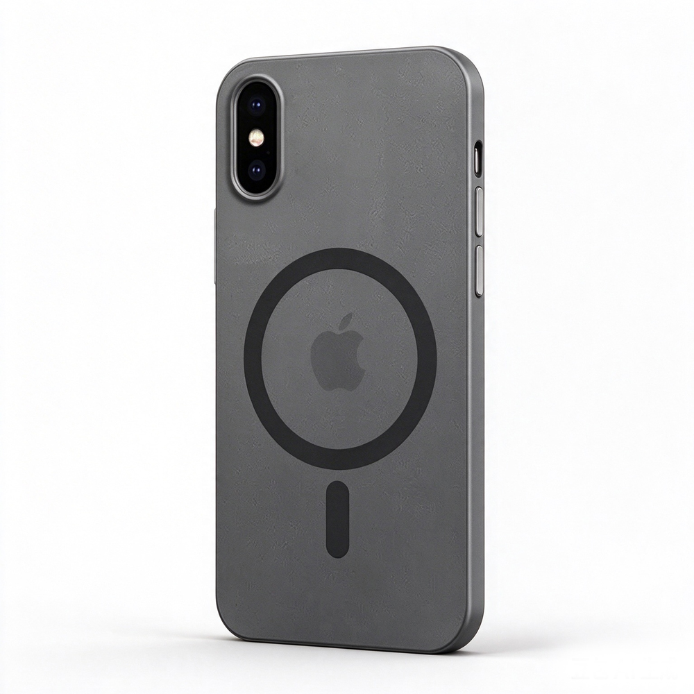ZeekClub Graphite Charcoal magnetic iPhone case with textured back and magnetic ring, back view