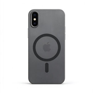 ZeekClub Graphite Charcoal magnetic iPhone case with textured matte back and magnetic ring, back view