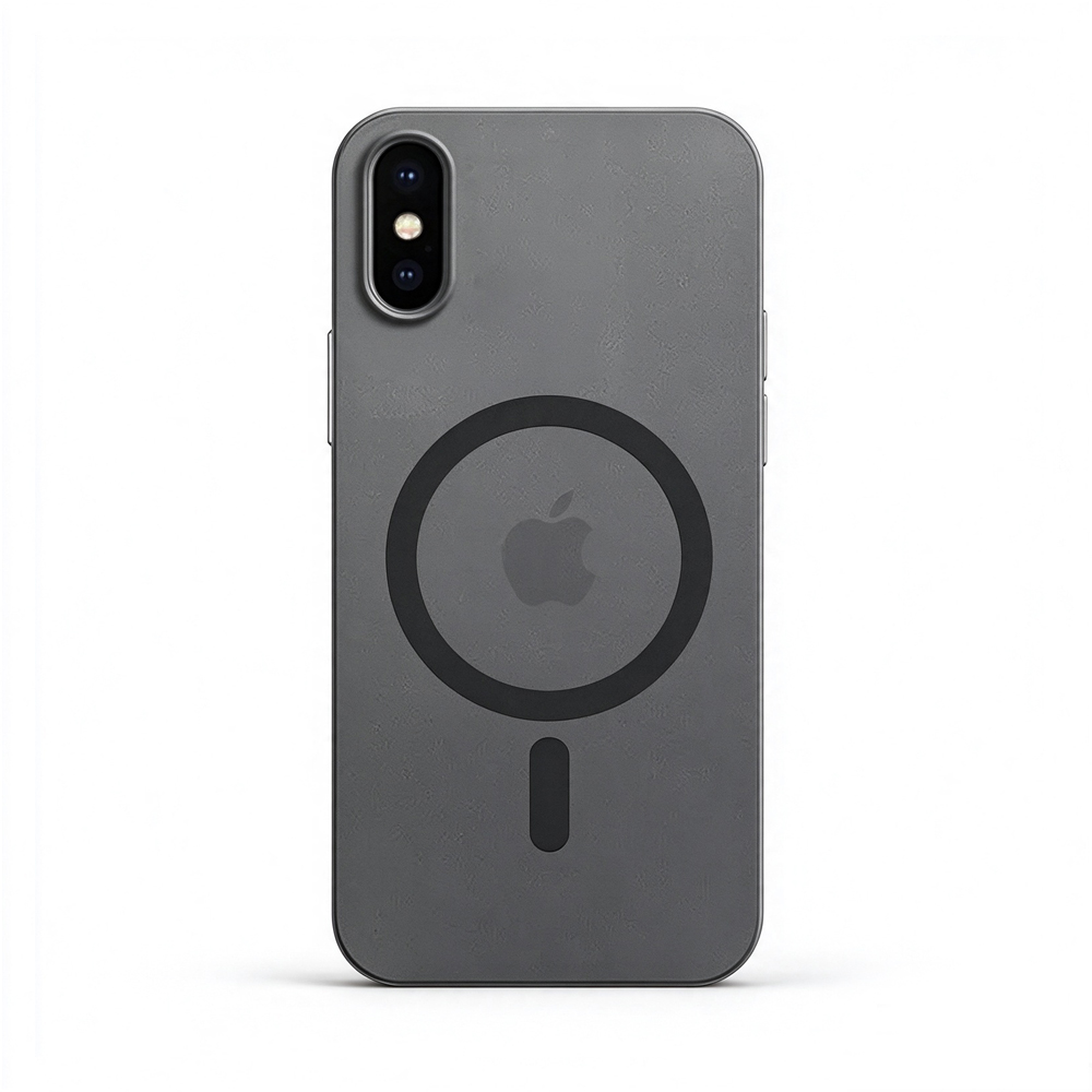 ZeekClub Graphite Charcoal magnetic iPhone case with textured matte back and magnetic ring, back view