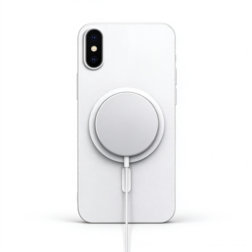 ZeekClub Graphite Snow magnetic iPhone case with magnetic wireless charger attached