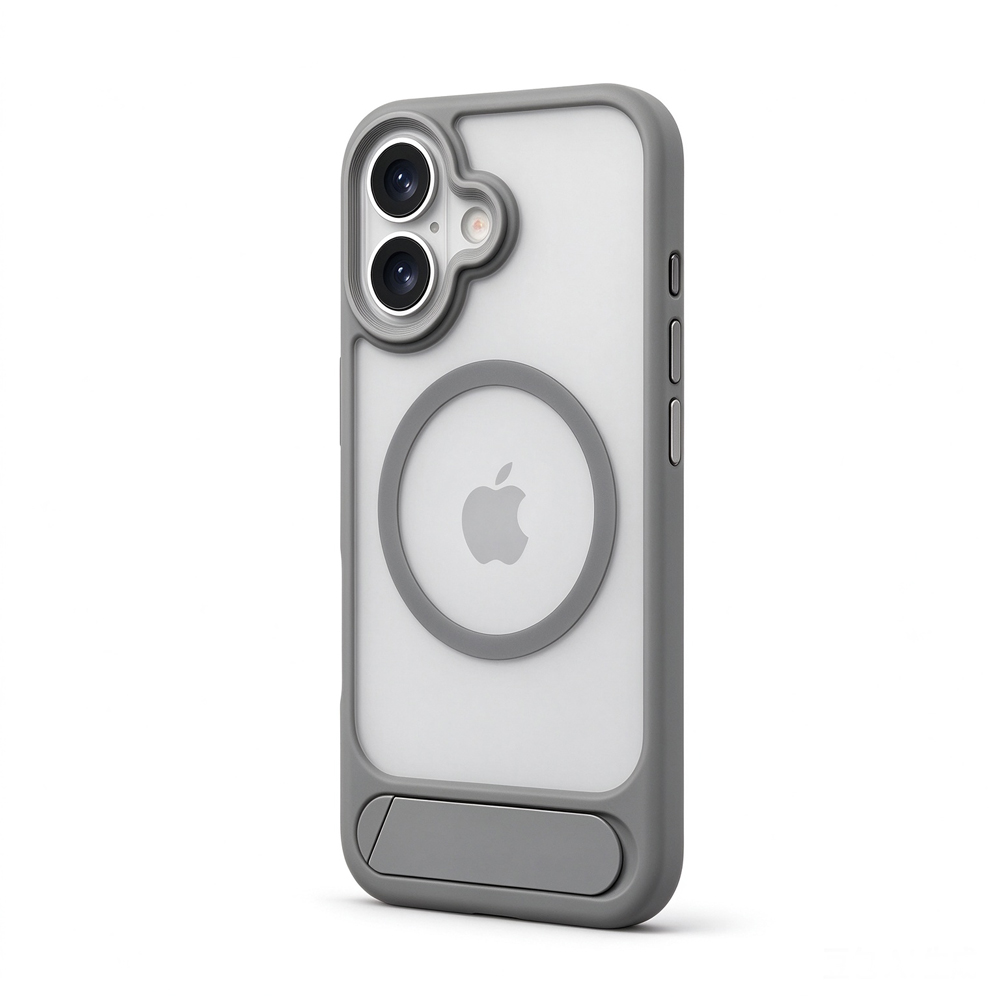 ZeekClub Haze translucent frosted iPhone case with magnetic ring, stand and raised camera guard, side view