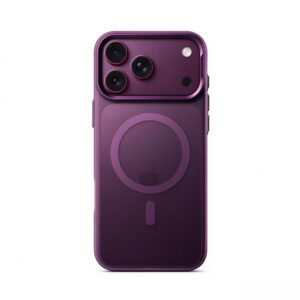ZeekClub IceMist magnetic iPhone case in deep purple with semi-transparent misty matte back and metal camera frame, back view