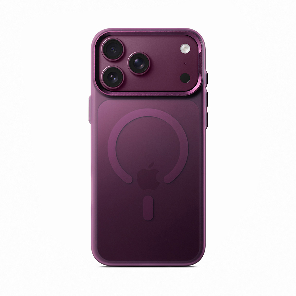 ZeekClub IceMist magnetic iPhone case in deep purple with semi-transparent misty matte back and metal camera frame