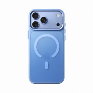 ZeekClub IceMist magnetic iPhone case in light blue with semi-transparent misty matte back and metal camera frame
