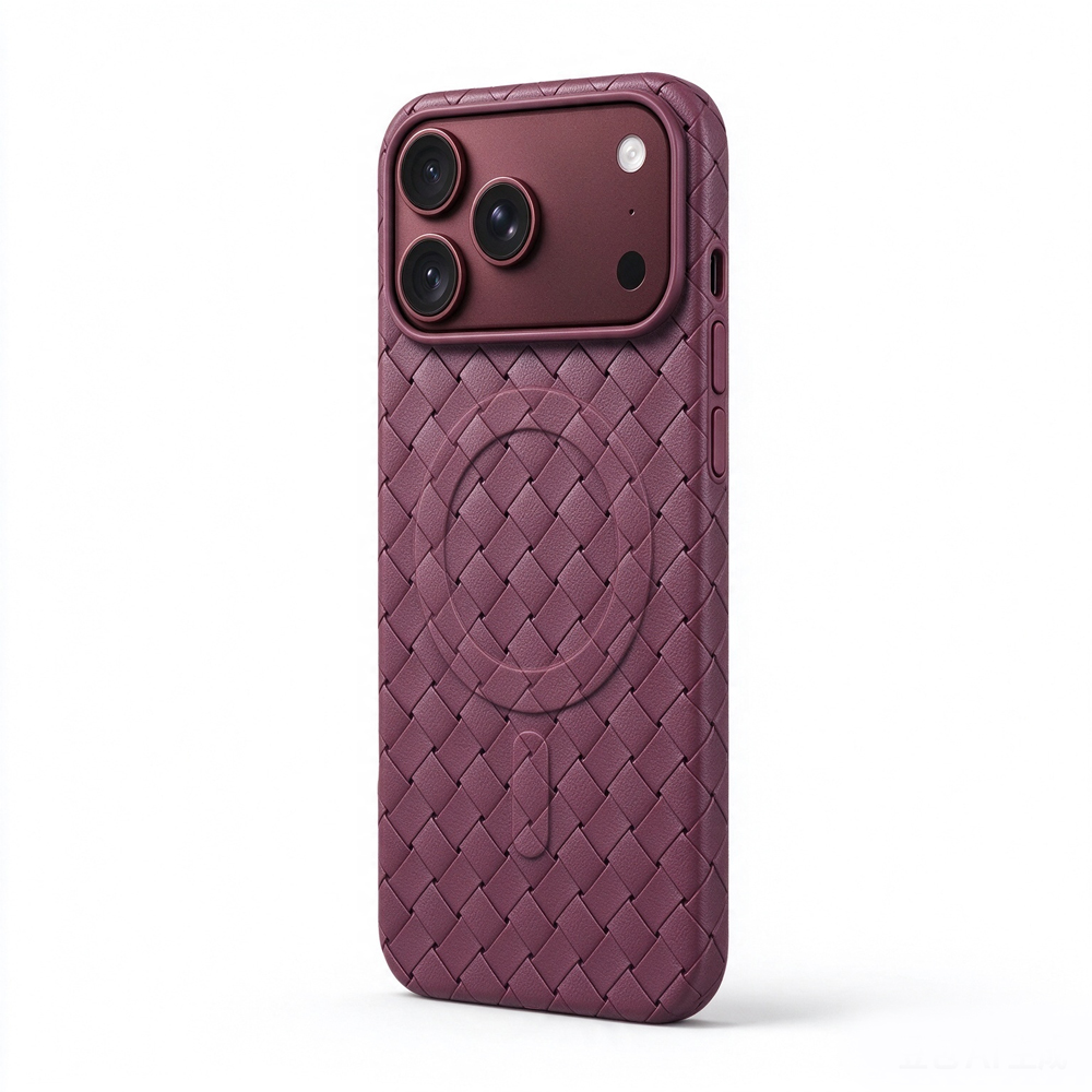 ZeekClub Loom Wine magnetic iPhone case with triple lens camera guard, side view