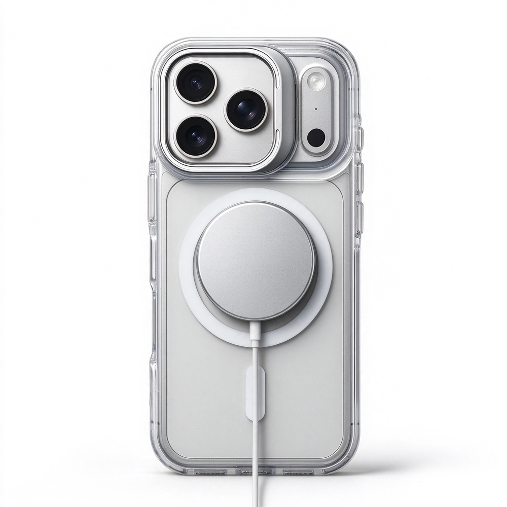 ZeekClub Lume Frost clear transparent magnetic iPhone case with wireless charger attached