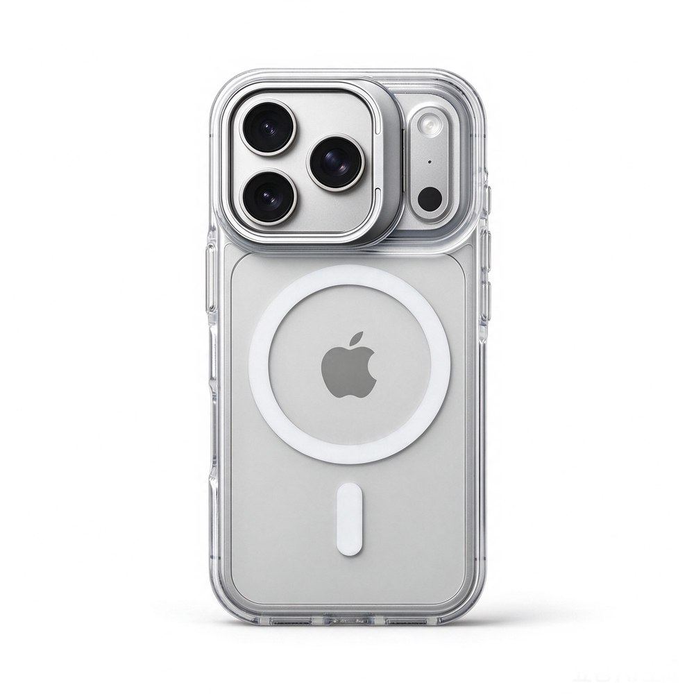 ZeekClub Lume Frost magnetic iPhone case in clear transparent finish with frost white ring, back view