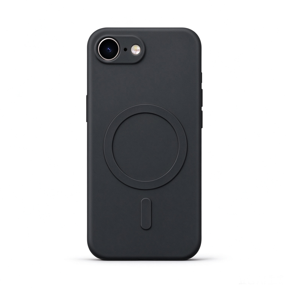 ZeekClub Midnight magnetic iPhone case in matte black soft-touch finish with magnetic ring, back view