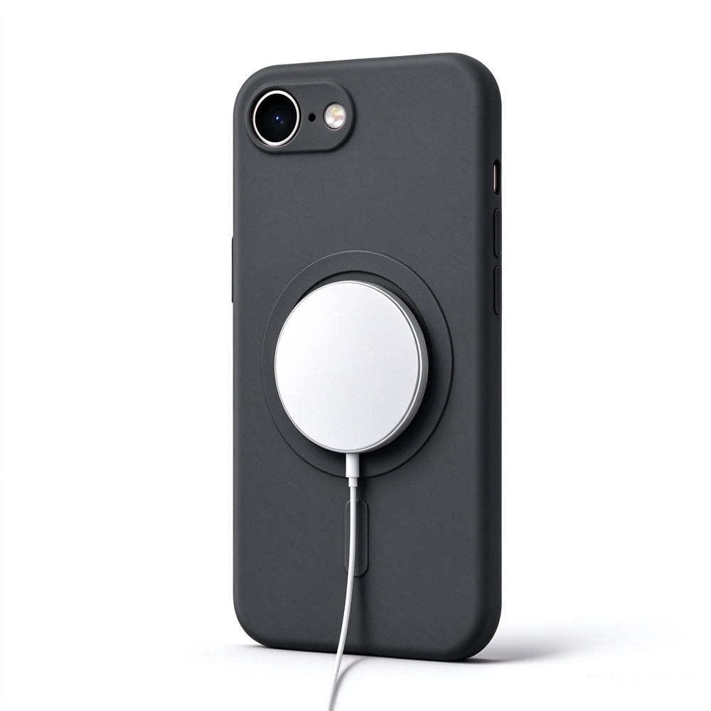 ZeekClub Midnight matte black magnetic iPhone case with wireless charger attached