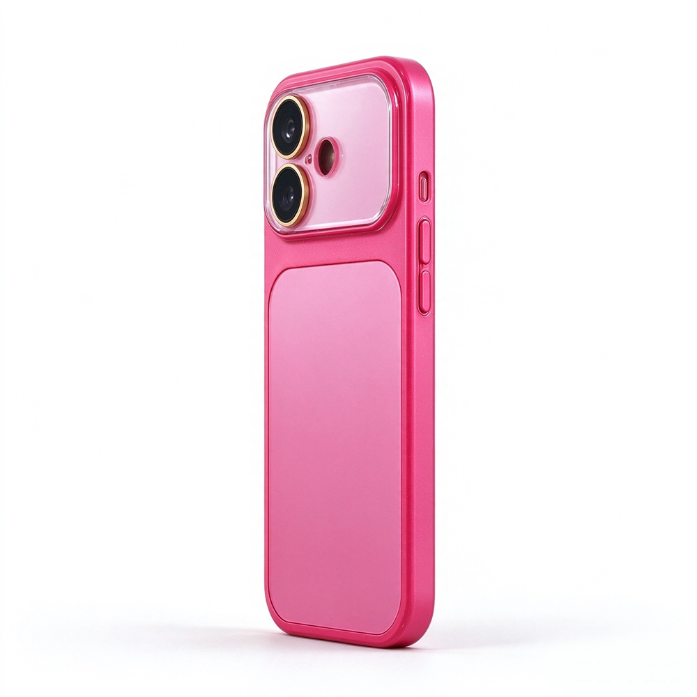 ZeekClub Milo Pink color block iPhone case with bright frame and matte back panel, back view