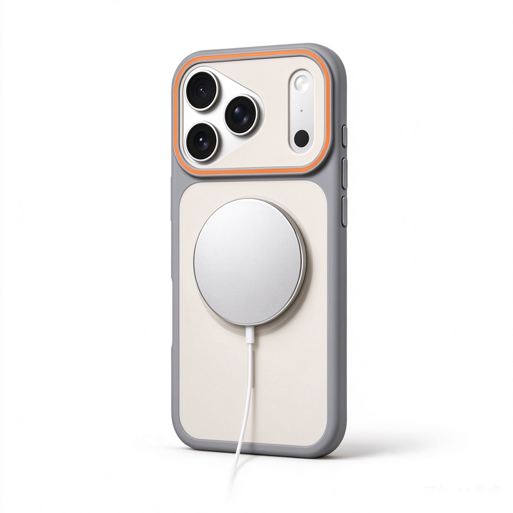 ZeekClub Pearl cream white magnetic iPhone case with wireless charger attached