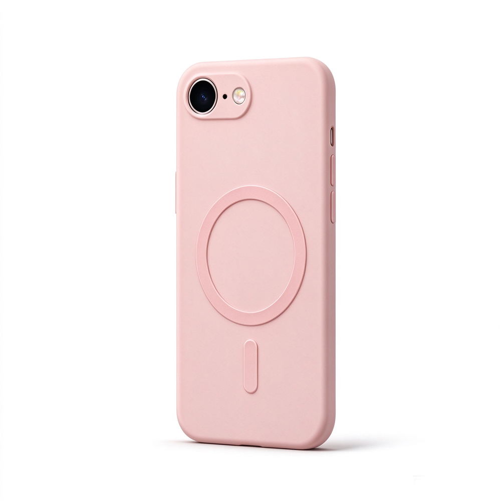 ZeekClub Petal soft pink iPhone case with magnetic ring and clean camera cutout, side view