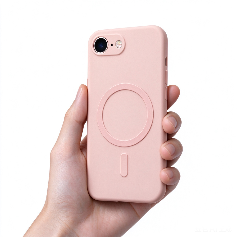 ZeekClub Petal soft pink magnetic iPhone case held in hand