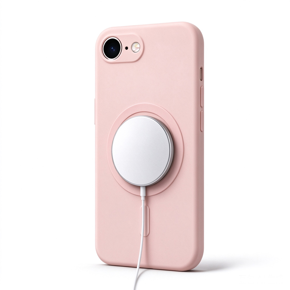 ZeekClub Petal soft pink magnetic iPhone case with wireless charger attached