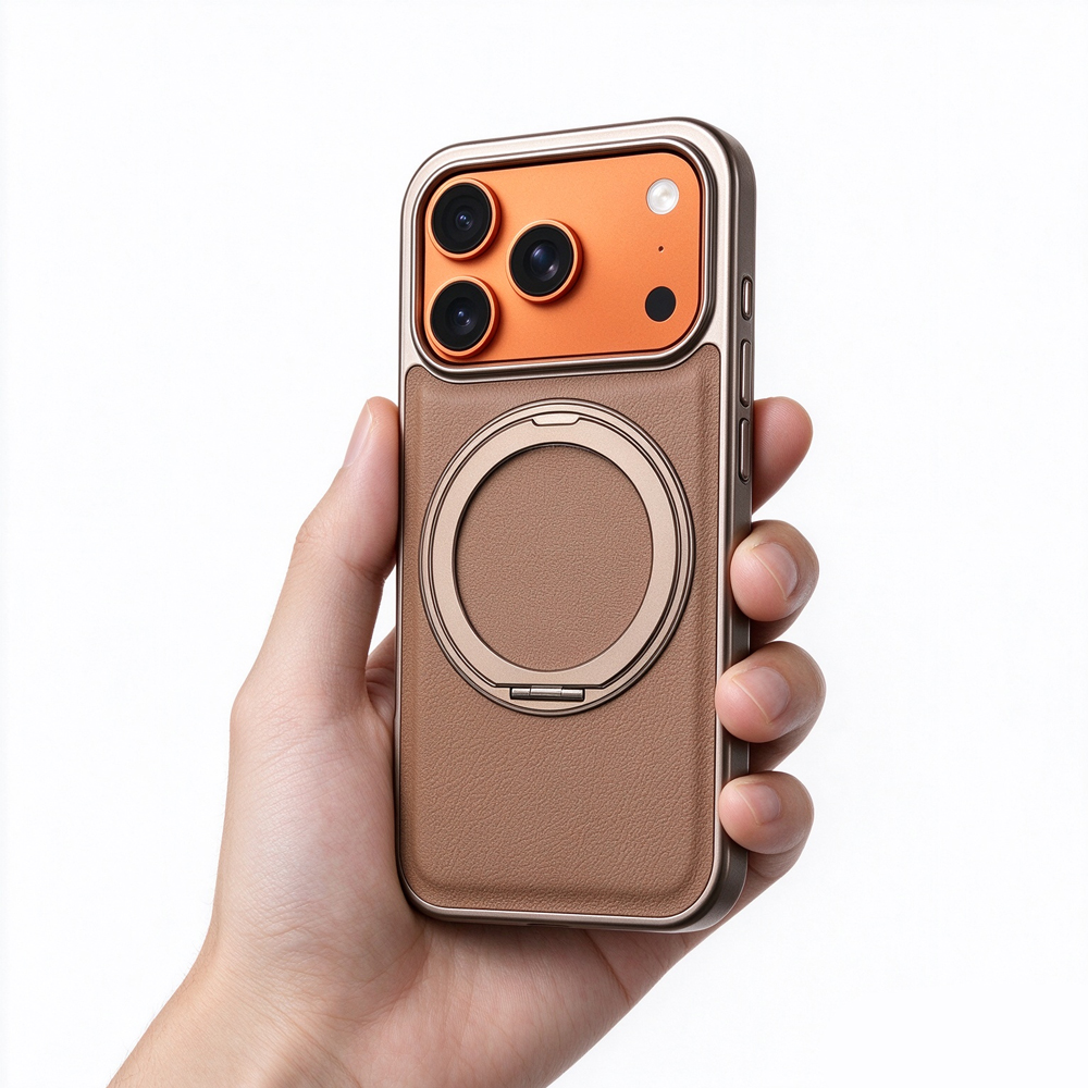 ZeekClub Ridge light brown magnetic iPhone case held in hand