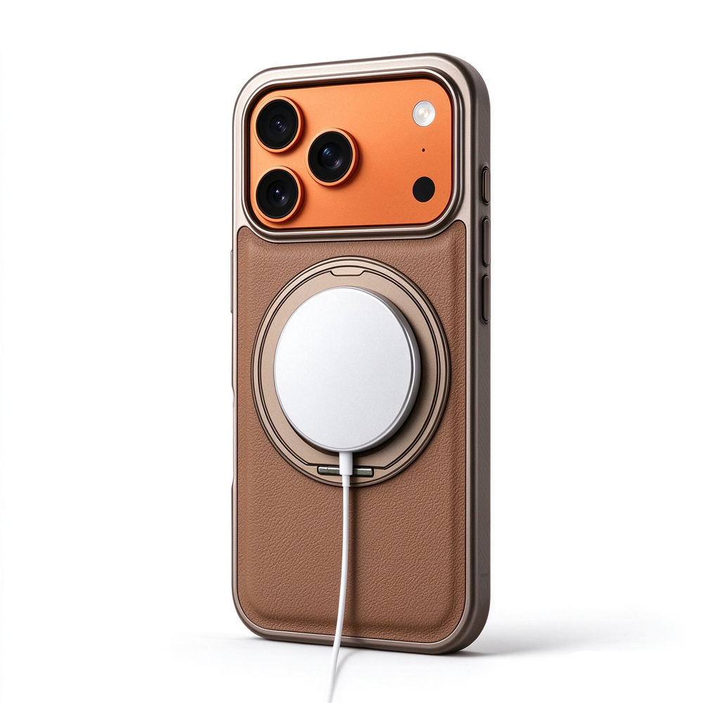 ZeekClub Ridge light brown magnetic iPhone case with wireless charger attached