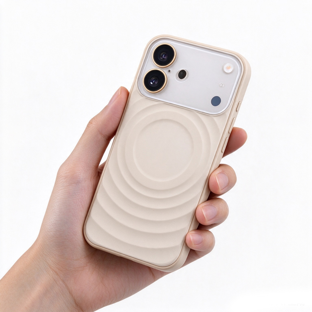 ZeekClub Ripple Beige ripple texture magnetic iPhone case held in hand