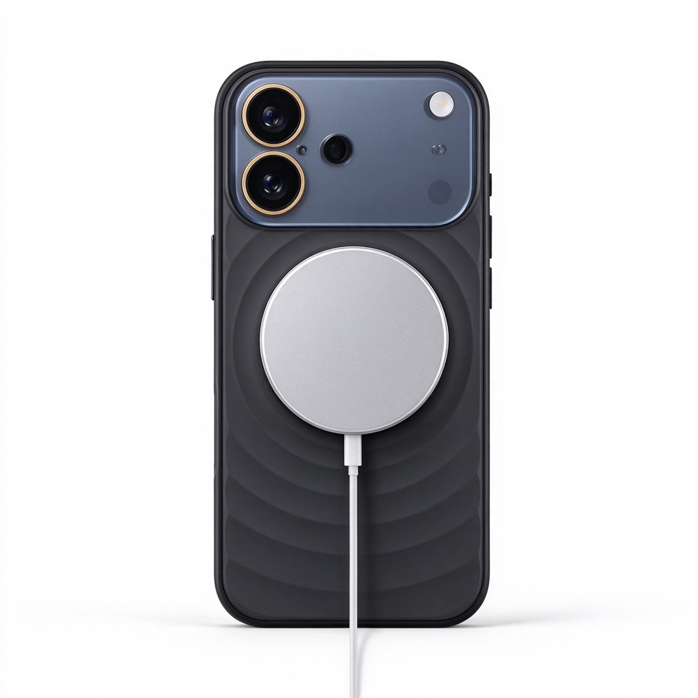 ZeekClub Ripple Black magnetic iPhone case with wireless charger attached