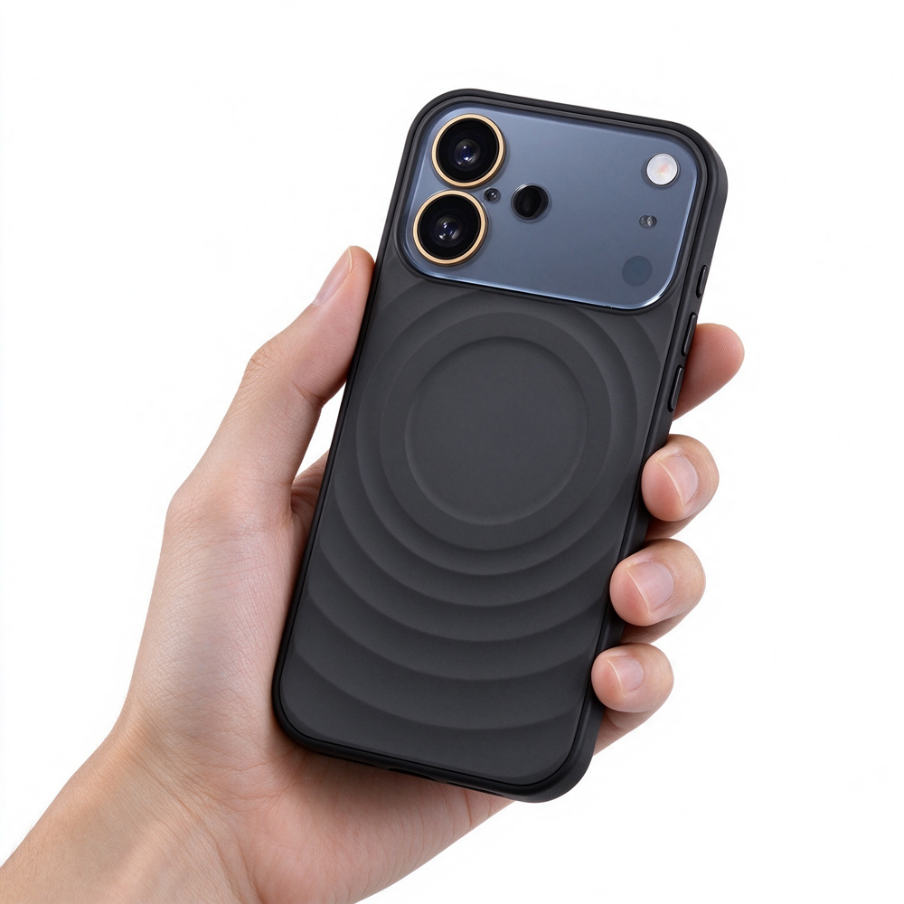 ZeekClub Ripple Black ripple texture magnetic iPhone case held in hand