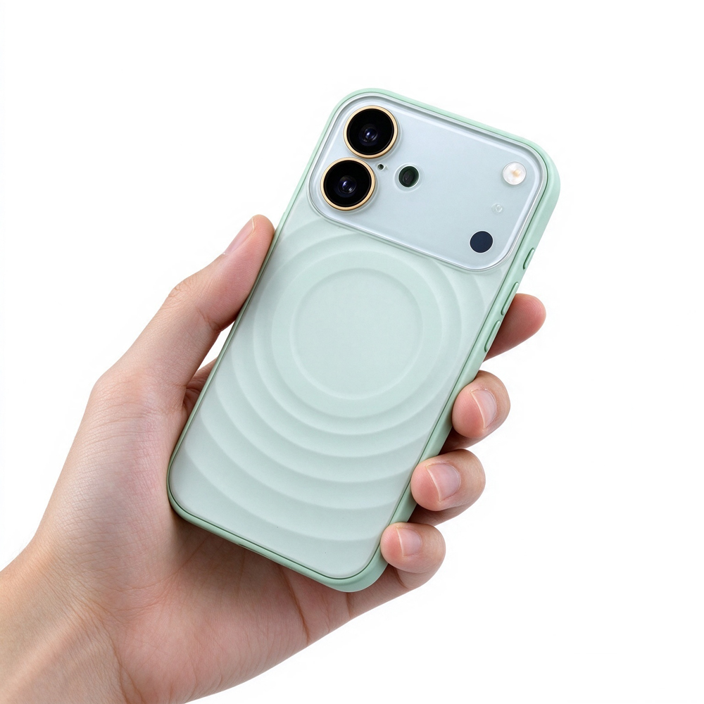 ZeekClub Ripple Mint ripple texture magnetic iPhone case held in hand
