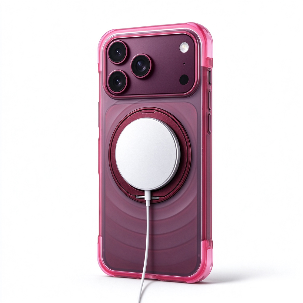 ZeekClub Ripple rose pink magnetic iPhone case with wireless charger attached