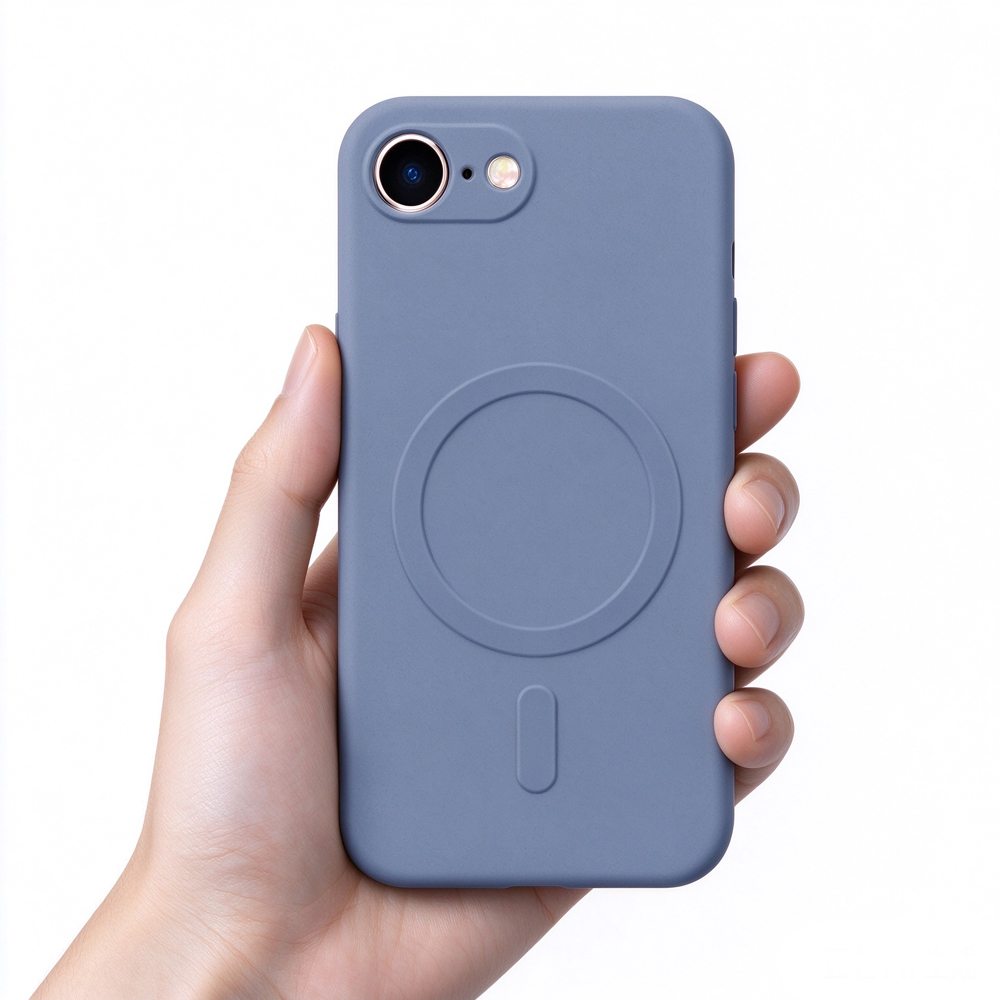 ZeekClub Slate slate blue magnetic iPhone case held in hand