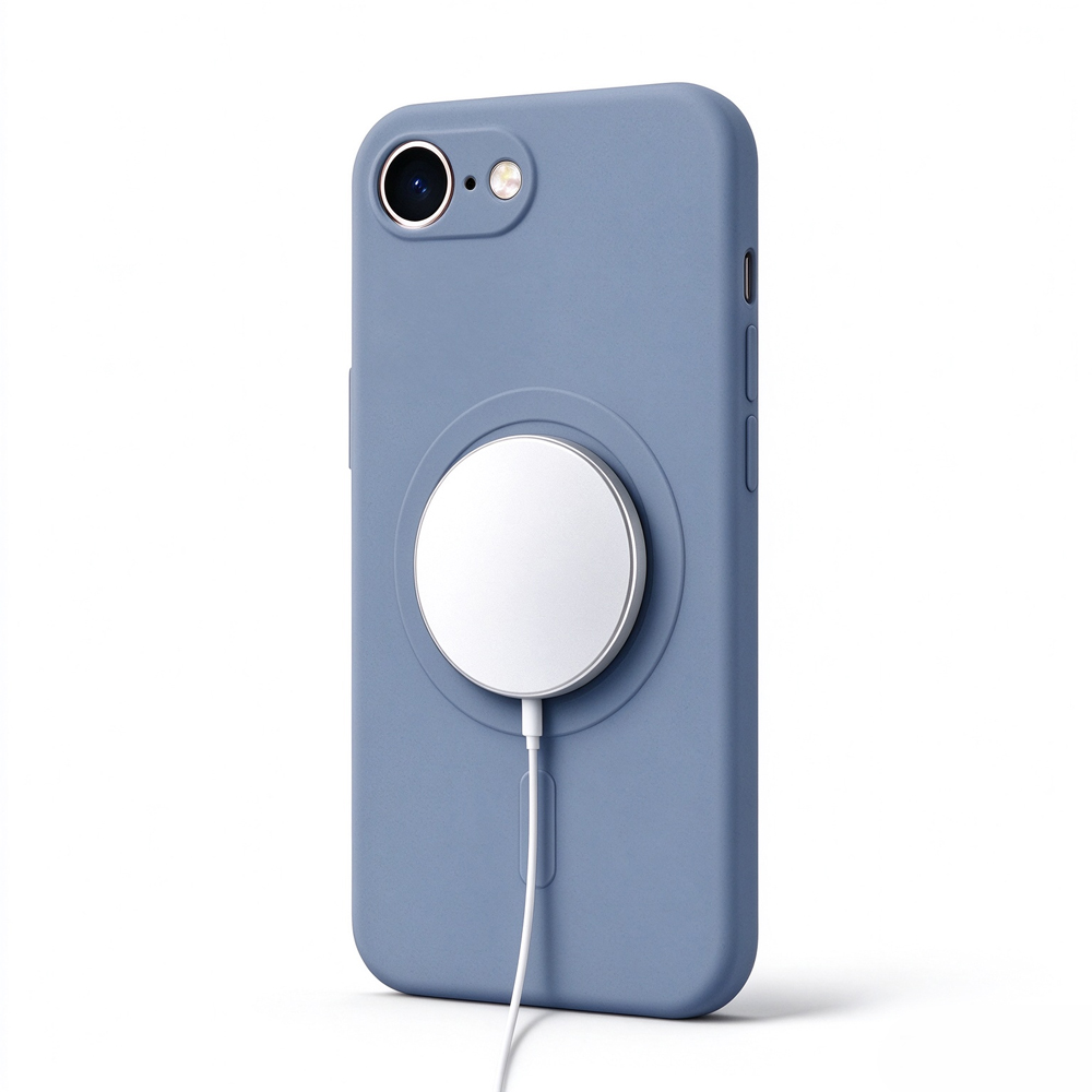 ZeekClub Slate slate blue magnetic iPhone case with wireless charger attached
