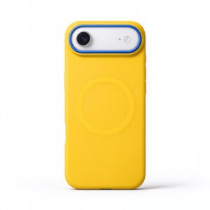 ZeekClub Zephyr magnetic iPhone case in bright yellow, side view with buttons