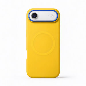 ZeekClub Zephyr magnetic iPhone case in bright yellow, side view with buttons